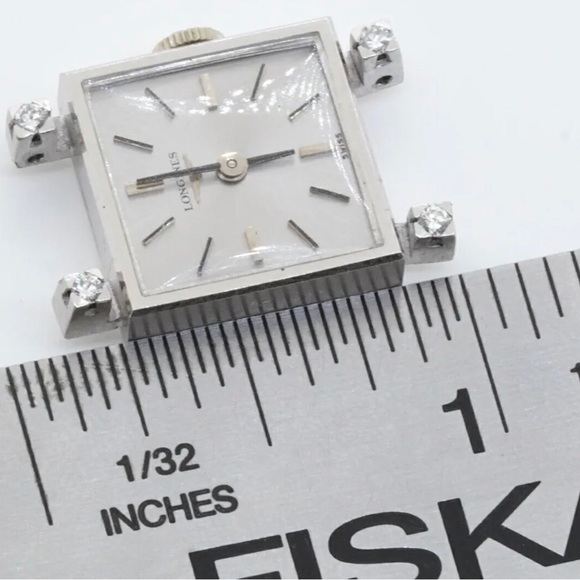 Longines antique 18K WG 0.20CT VS diamond square shaped ladies watch - Picture 5 of 12